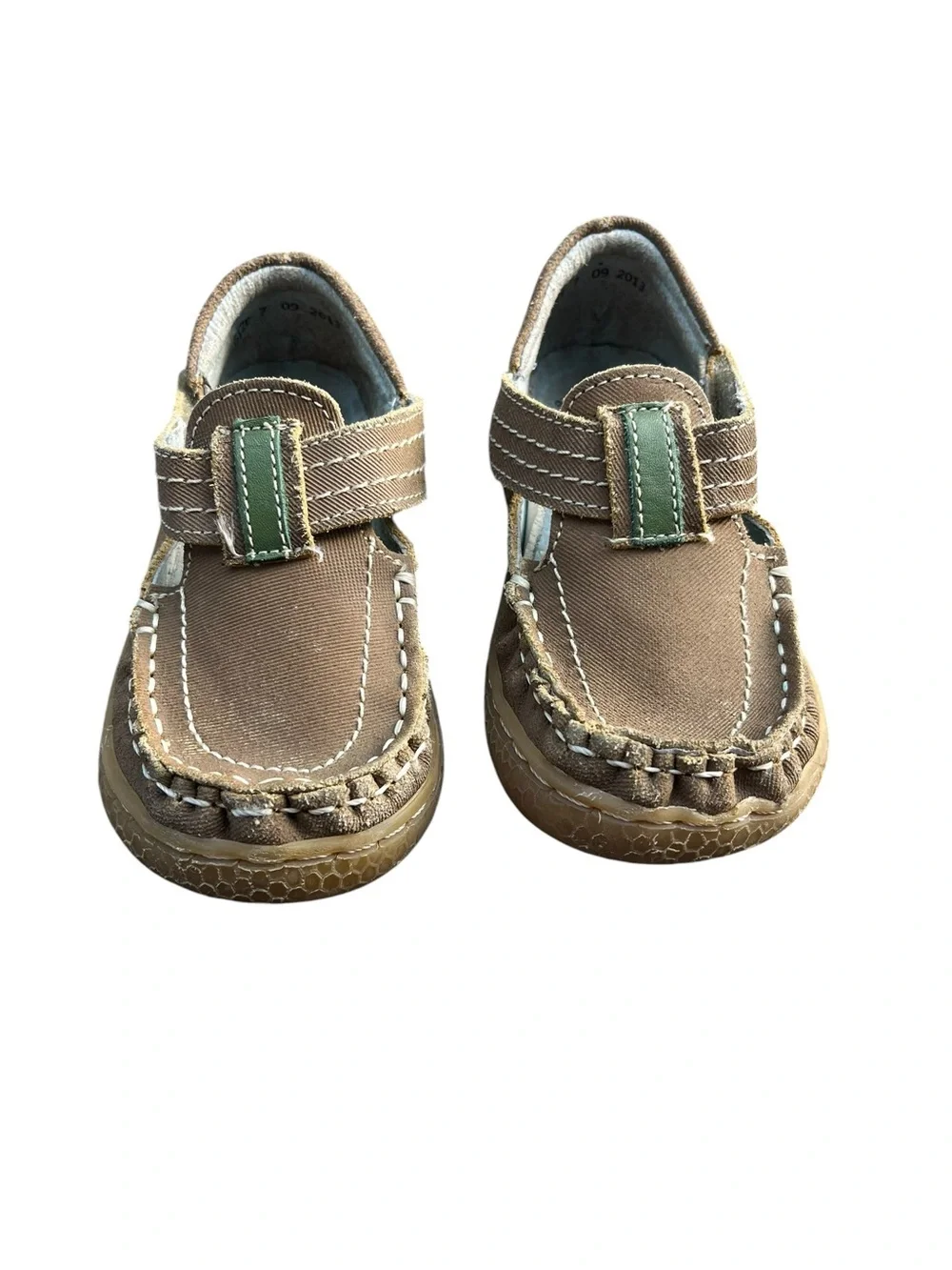Livie & Luca Tan Moccasin Loafers with Velcro Strap Boys Shoes Size 7